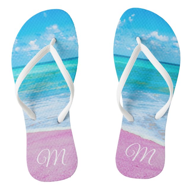 Monogrammed Pink Tropical Sand Beach Jandals (Footbed)