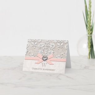 Monogrammed Pink Vintage Antique Lace Note Cards