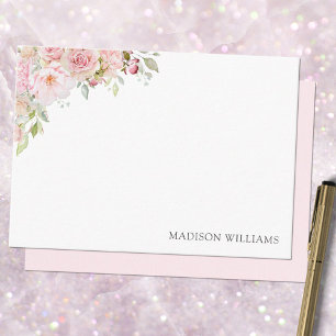 Monogrammed Pink Watercolor Rose Flower Floral Card