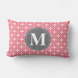 Monogrammed Pink White Floral Lattice Pattern Lumbar Cushion