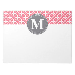 Monogrammed Pink White Floral Lattice Pattern Notepad