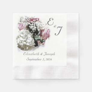 Monogrammed Pink & White Floral Wedding  Napkin