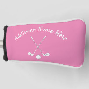 Monogrammed Pink White golfball club Ladies Golf Head Cover