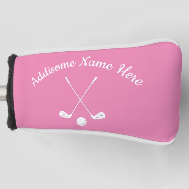 Monogrammed Pink White golfball club Ladies   Golf Head Cover (Front)