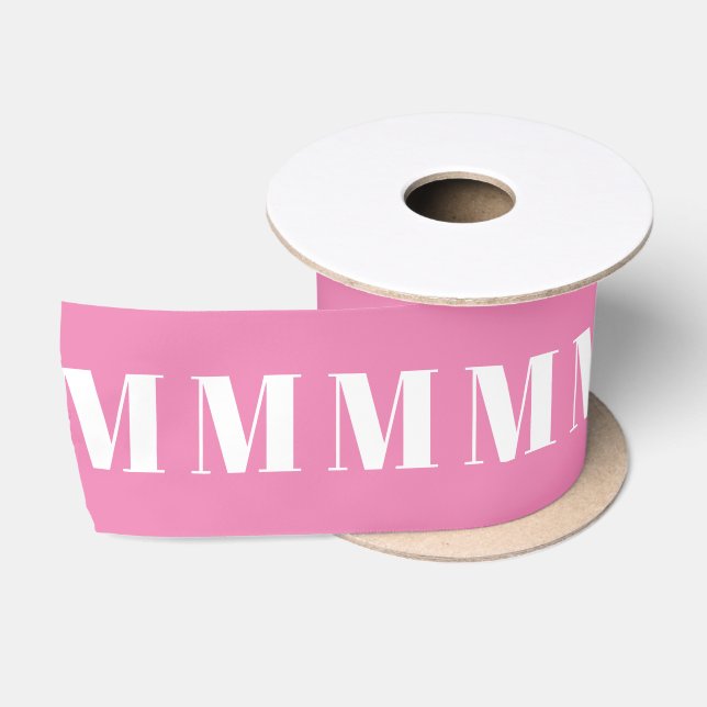 Monogrammed pink white initial pattern satin ribbon (Spool)