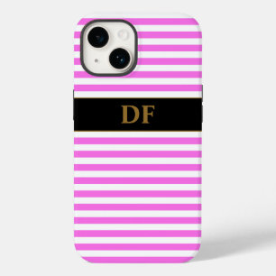 Monogrammed Pink/White Stripes Case-Mate iPhone 14 Case