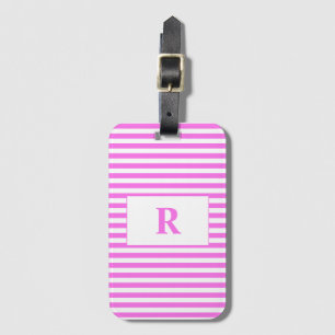 Monogrammed Pink/White Stripes Luggage Tag