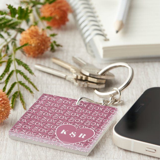 Monogrammed Pink XO Love Valentines Day Key Ring (Front Right)