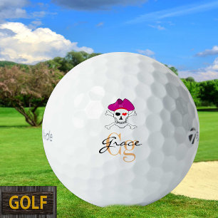Monogrammed Pirate Skull Flag & Captain Grace Golf Balls