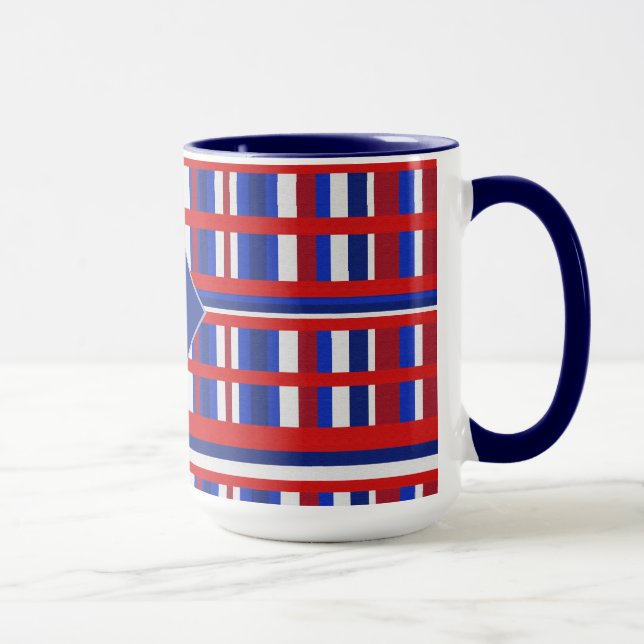 Monogrammed Plaid Patriot Red White & Blue Mug (Right)