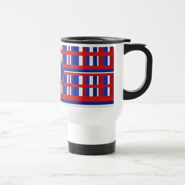 Monogrammed Plaid Patriot Red White & Blue Travel Mug (Right)