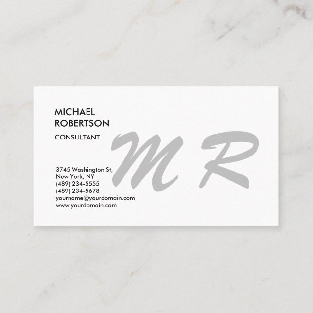 Monogrammed Plain Trendy Minimalist Modern Business Card (Front)