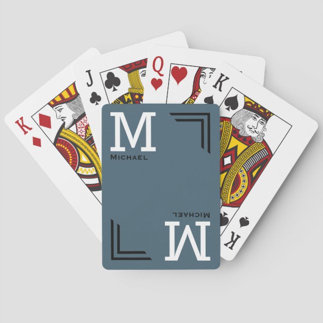 Monogrammed Playing Cards dusty blue (Back)