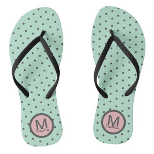 Monogrammed Polka Dots Aqua Blue Pink Jandals