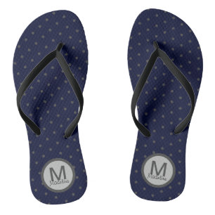 Monogrammed Polka Dots Grey Dark Blue Jandals