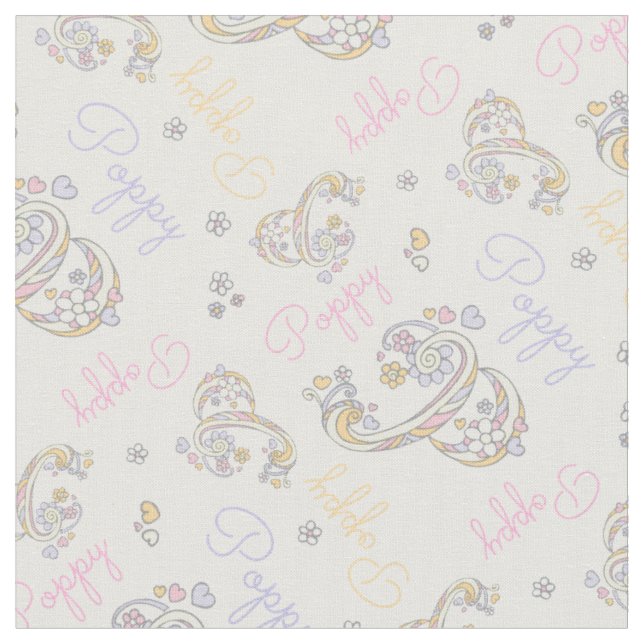 Monogrammed Poppy name and letter P fabric (Close Up)