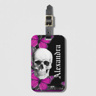 Monogrammed Pretty Gothic Skull Luggage Tag