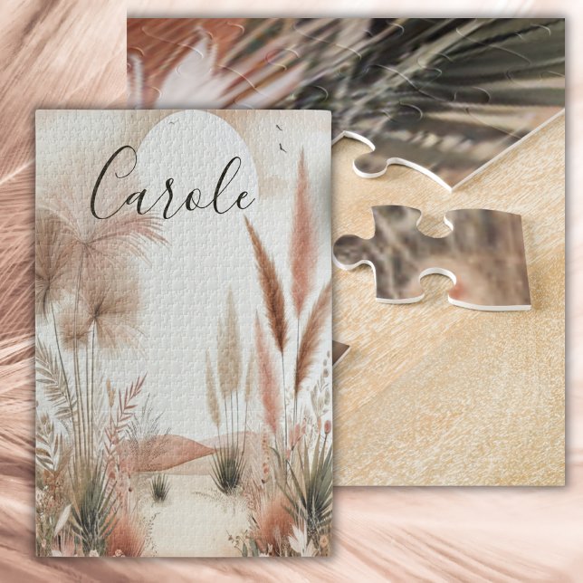 Monogrammed Pretty in pink pampas grass | Jigsaw Puzzle (Creator Uploaded)