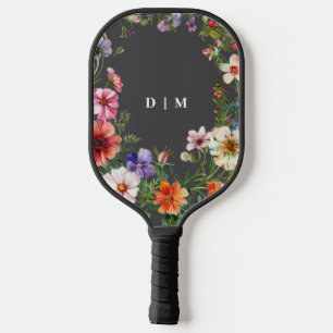 Monogrammed Pretty Modern Floral Pickleball Paddle