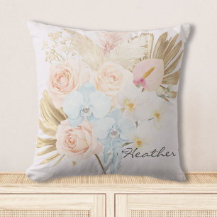 Monogrammed Pretty Summer Flower Bouquet Floral Cushion