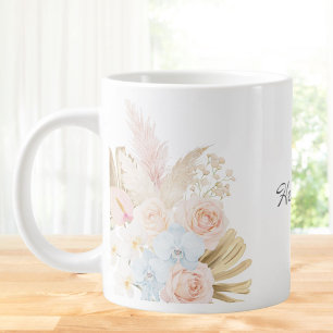 Monogrammed Pretty Tropical Flower Bouquet Floral Large Coffee Mug