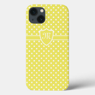 Monogrammed Pretty White on Yellow Polka Dot iPhone 13 Case