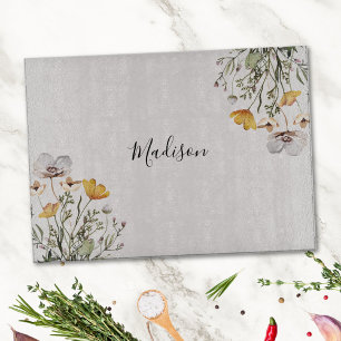 Monogrammed Pretty Wildflower Bouquet Cutting Board