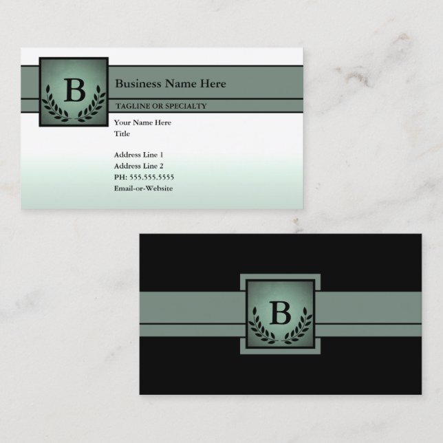 monogrammed professional (olive green) business card (Front/Back)
