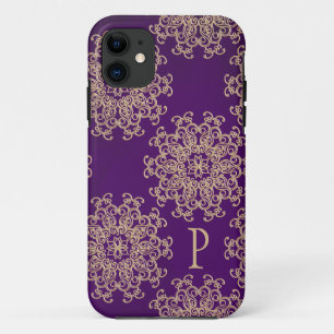 Monogrammed Purple and Gold Indian Pattern Case-Mate iPhone Case