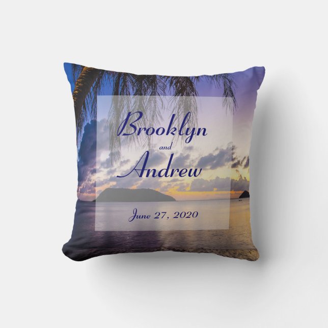 Monogrammed Purple Beach Wedding Pillows (Front)