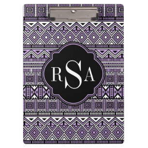 Monogrammed Purple Black Tribal Pattern Clipboard