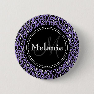 Monogrammed Purple Black White Leopard Pattern 6 Cm Round Badge