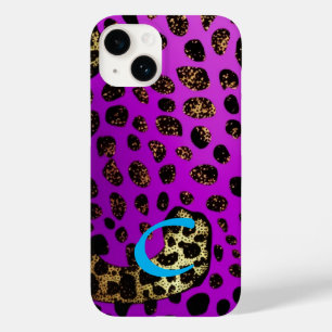 Monogrammed Purple Cheetah Leopard Glitter Case-Mate iPhone 14 Case