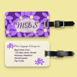Monogrammed Purple Daisy Floral Luggage Tag
