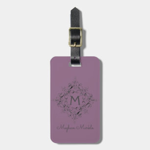 Monogrammed purple elegant script luggage tag