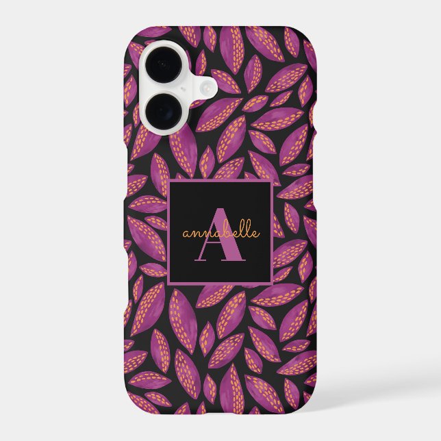 Monogrammed Purple Fall Leaves Pattern (Back)