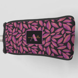 Monogrammed Purple Fall Leaves Pattern Golf Head Cover