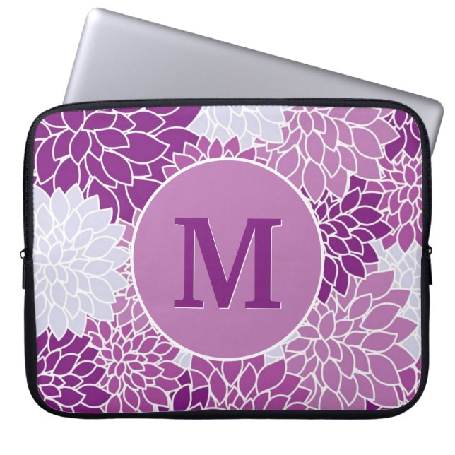 Monogrammed Purple Floral Pattern Laptop Sleeve (Front)