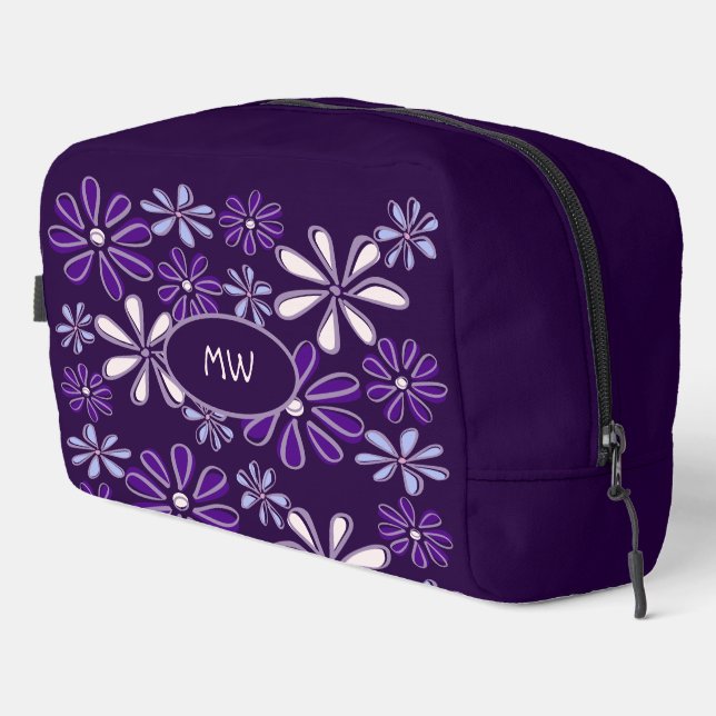 Monogrammed Purple Flower Doodle Pattern Dopp Kit (Right Corner)