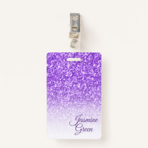 Monogrammed Purple Glitter ID Badge