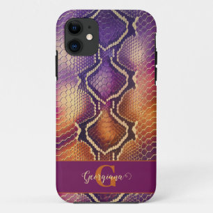 Monogrammed Purple & Gold Shimmering Snake Skin Case-Mate iPhone Case