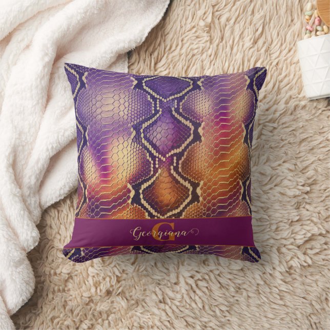 Monogrammed Purple & Gold Shimmering Snake Skin Cushion (Blanket)