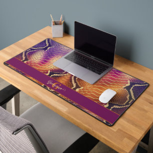 Monogrammed Purple & Gold Shimmering Snake Skin Desk Mat