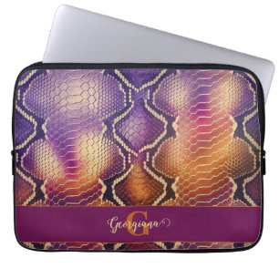 Monogrammed Purple & Gold Shimmering Snake Skin Laptop Sleeve