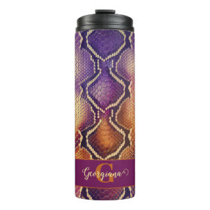 Monogrammed Purple & Gold Shimmering Snake Skin Thermal Tumbler