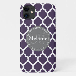 Monogrammed Purple & Grey Quatrefoil Case-Mate iPhone Case