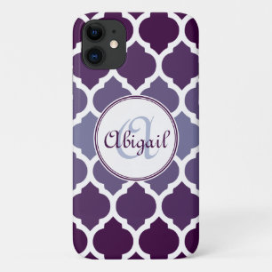 Monogrammed Purple Ombre Moroccan Lattice Pattern Case-Mate iPhone Case