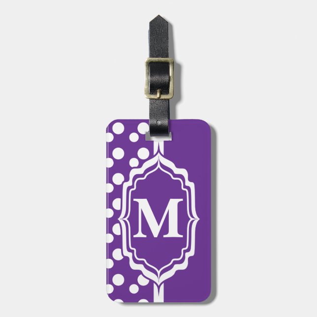 Monogrammed Purple  Polka Dot Tag (Front Vertical)