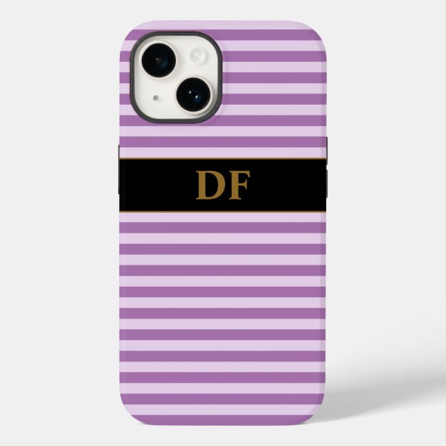 Monogrammed Purple Stripes Case-Mate iPhone Case (Back)