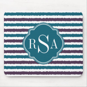 Monogrammed Purple Teal Ikat Stripe Pattern Mouse Pad